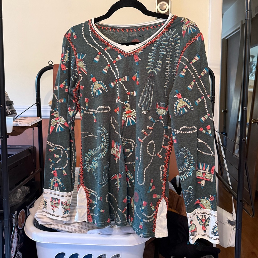 DOUBLE D RANCH BEAUTIFUL Western Henley Style Long Sleeve Western Shirt